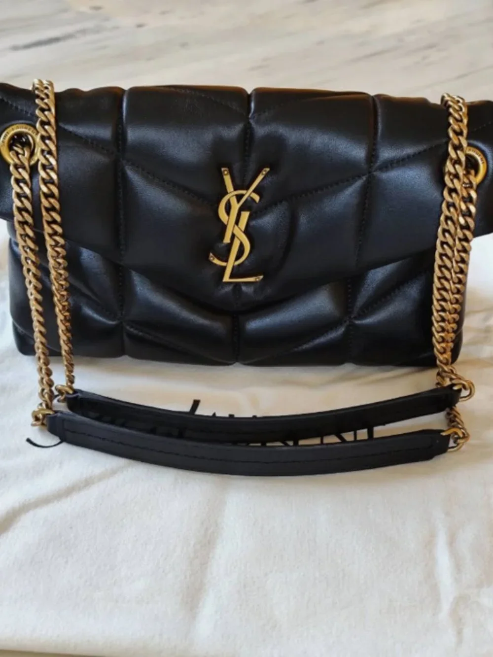 YSL Loulou Puffer Black Leather Shoulder Bag Quilted Chain Crossbody